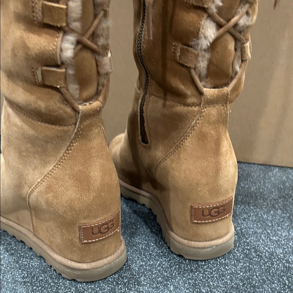 UGG Tan Over the Knee Boots with Fur Trim - Picture 6 of 7